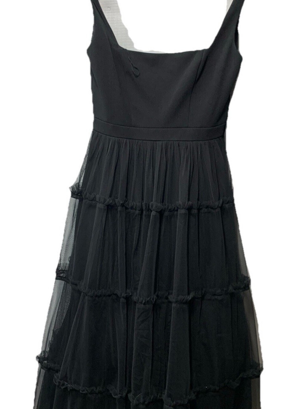 Adrianna Papell Womens Square-Neck Midi Mesh Dress Size 2 Back Zip Closure Black